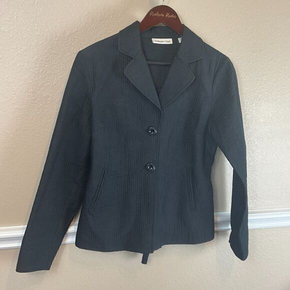 Coldwater Creek Women Sz 6 Black Blazer Silk Cotton Blend Button Front Tie Back - Picture 3 of 12